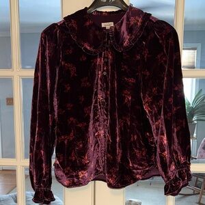 Anthropologie Pilcro Keira Velvet Top Peter Pan Collar. Size L. NWOT